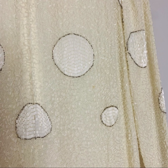 Vintage Bob Mackie Silk Beaded Geometric Long Sleeve Winter White Mini Dress 12 - Picture 11 of 14